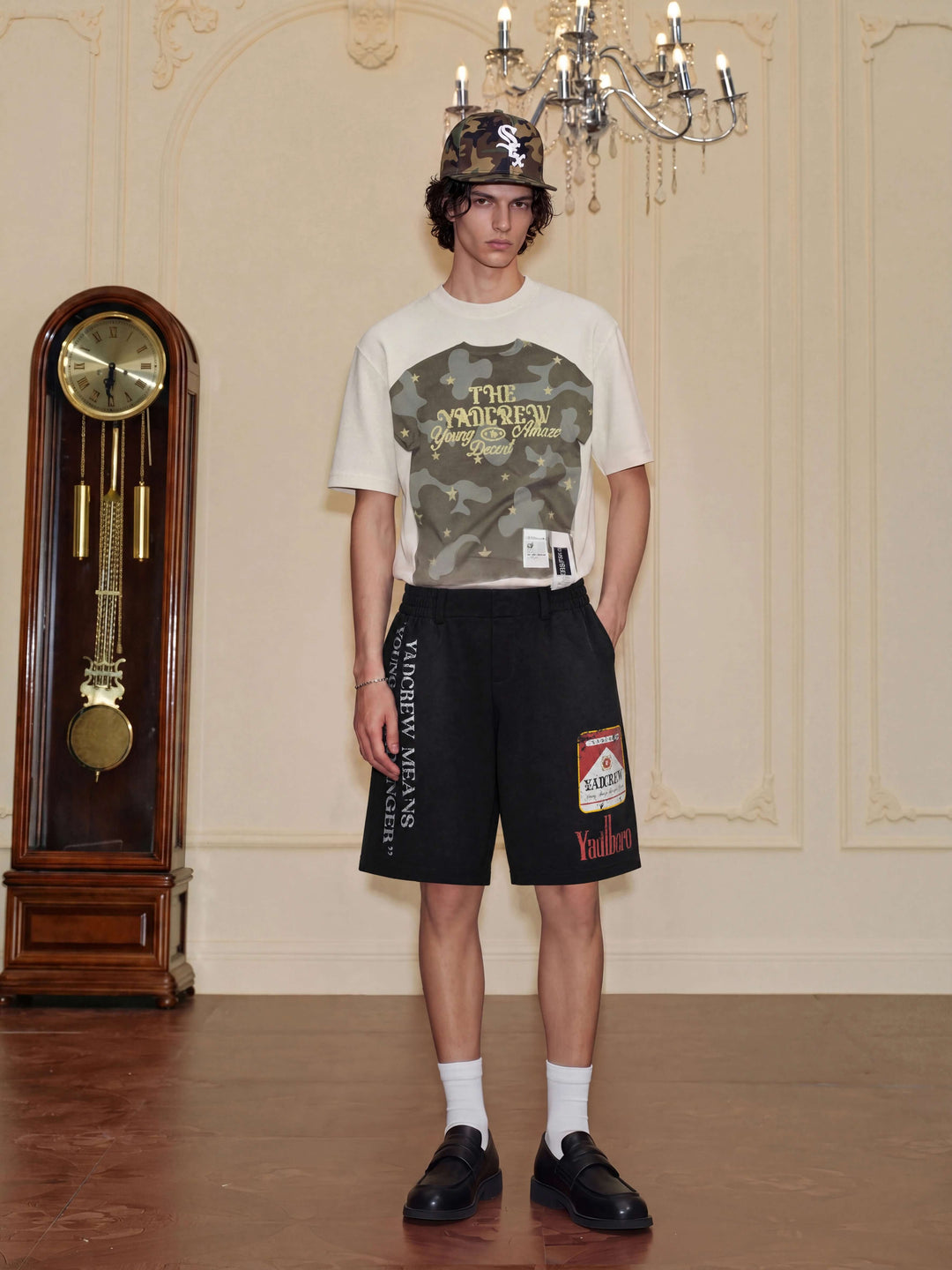 YADcrew Parody Print Washed Sweat Shorts | Face 3 Face