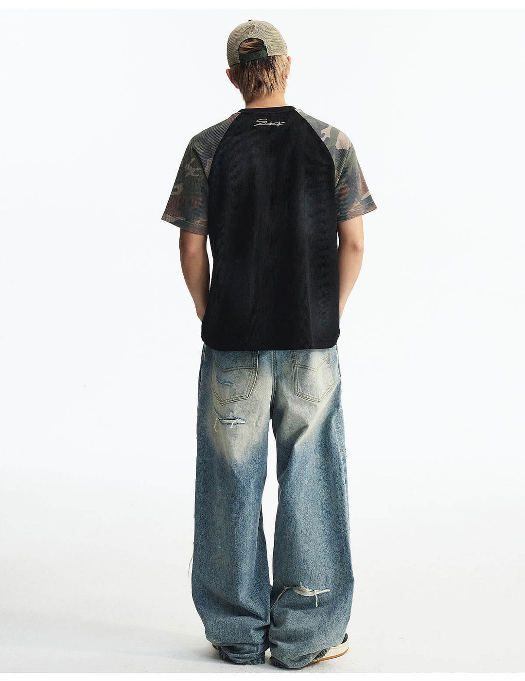 MEDM Camouflage Logo Patch Waffle Raglan Short Sleeve Tee | Face 3 Face