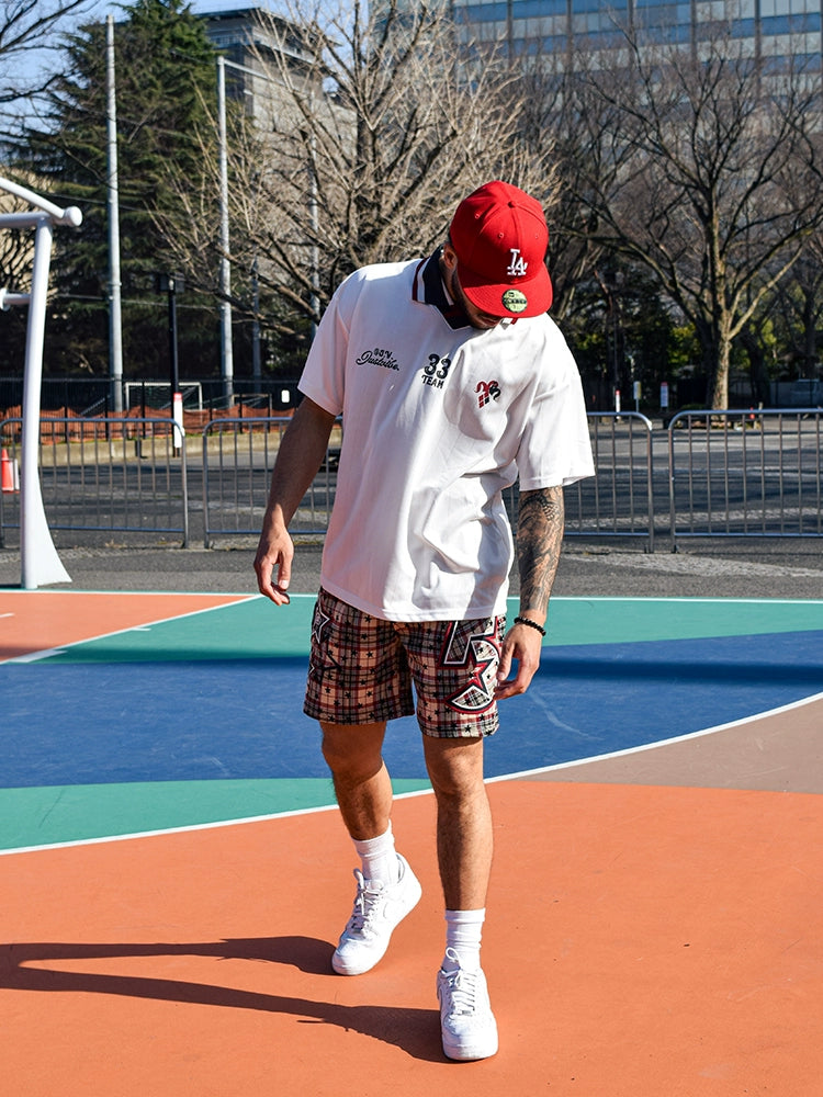 JUST VIBE Plaid Star Print Mesh Basketball Shorts | Face 3 Face