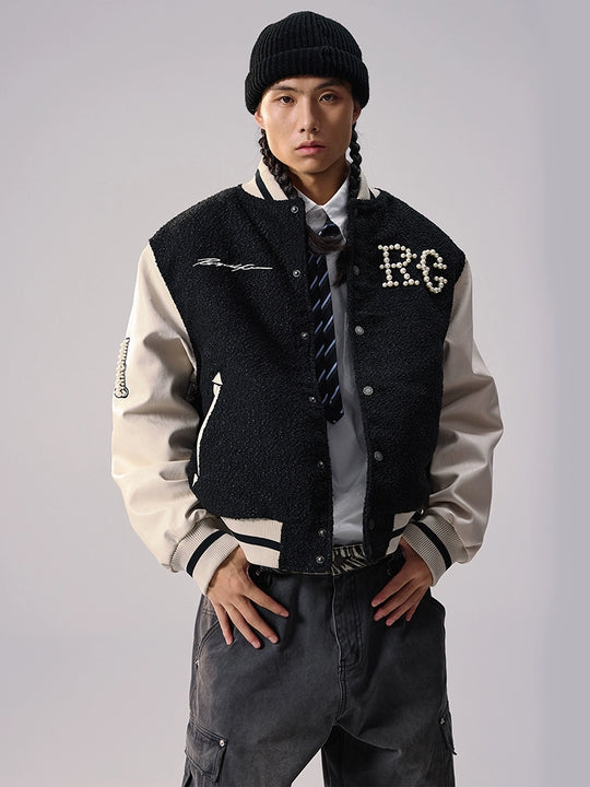 Remedy RMD Pearl Embroidered Leather Varsity Jacket | Face 3 Face