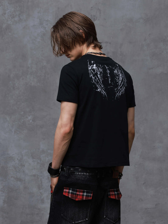 ANTIDOTE Faded Cross and Wings Print Short Sleeve Tee