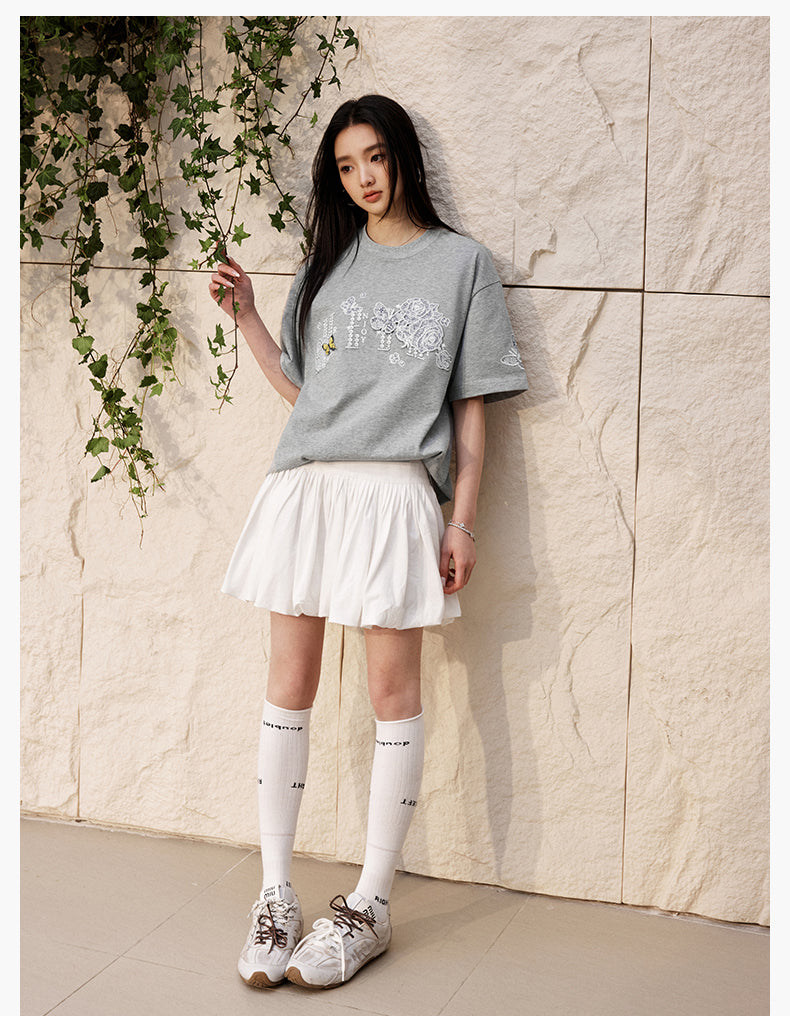 MEDM Lace Floral Rose Pearl Print Tee | Face 3 Face