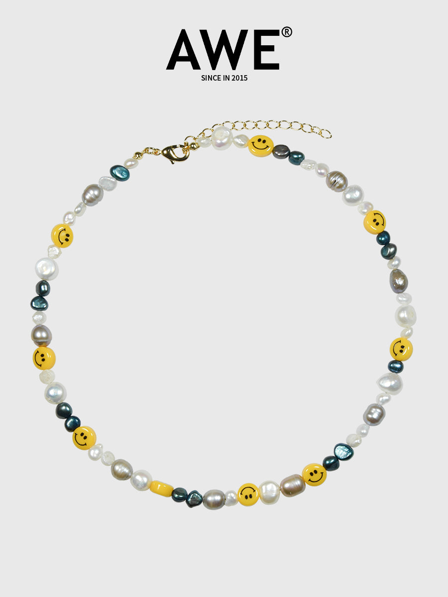 AWE Smiley Face Beaded Pearl Necklace | Face 3 Face