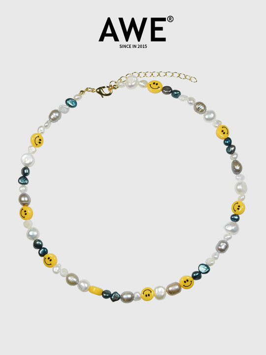 AWE Smiley Face Beaded Pearl Necklace | Face 3 Face