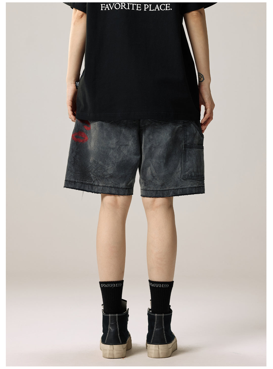 Remedy Kiss Mark Distressed Hole Work Painter Shorts | Face 3 Face