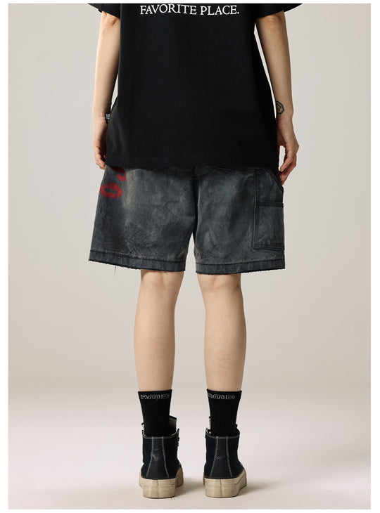 Remedy Kiss Mark Distressed Hole Work Painter Shorts | Face 3 Face