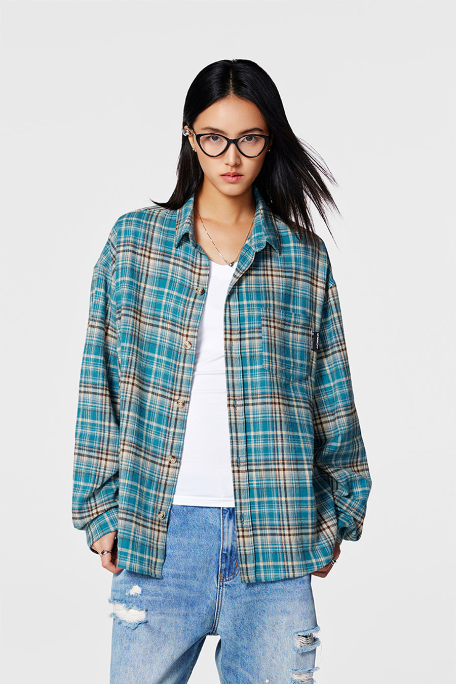 Achock Blue Plaid Long Sleeved Flannel Shirt | Face 3 Face