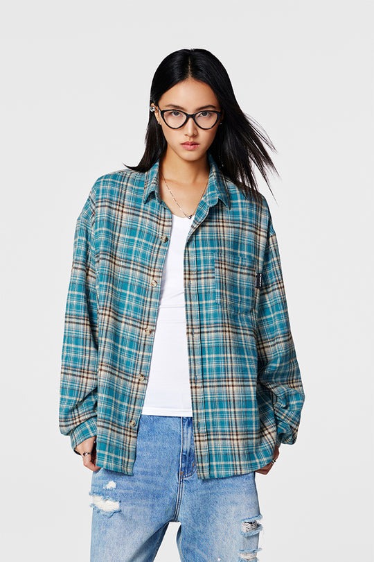 Achock Blue Plaid Long Sleeved Flannel Shirt | Face 3 Face