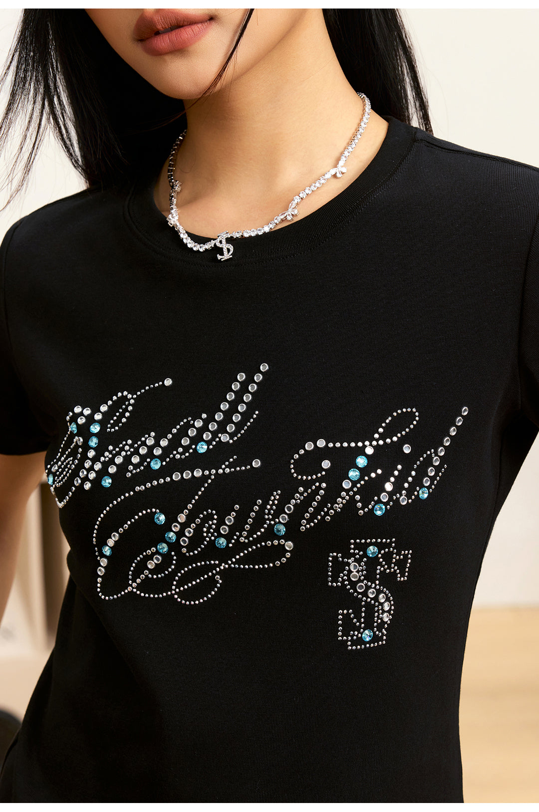 Small Town Kid Rhinestone Jewelry Lettering Slim Fit Tee | Face 3 Face
