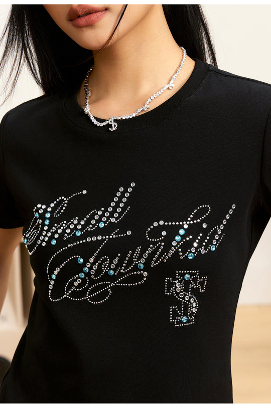 Small Town Kid Rhinestone Jewelry Lettering Slim Fit Tee | Face 3 Face