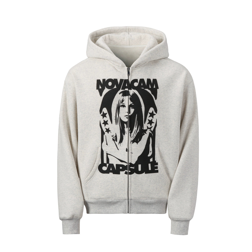 NOVACAM Vintage Print Zip Up Hoodie | Face 3 Face