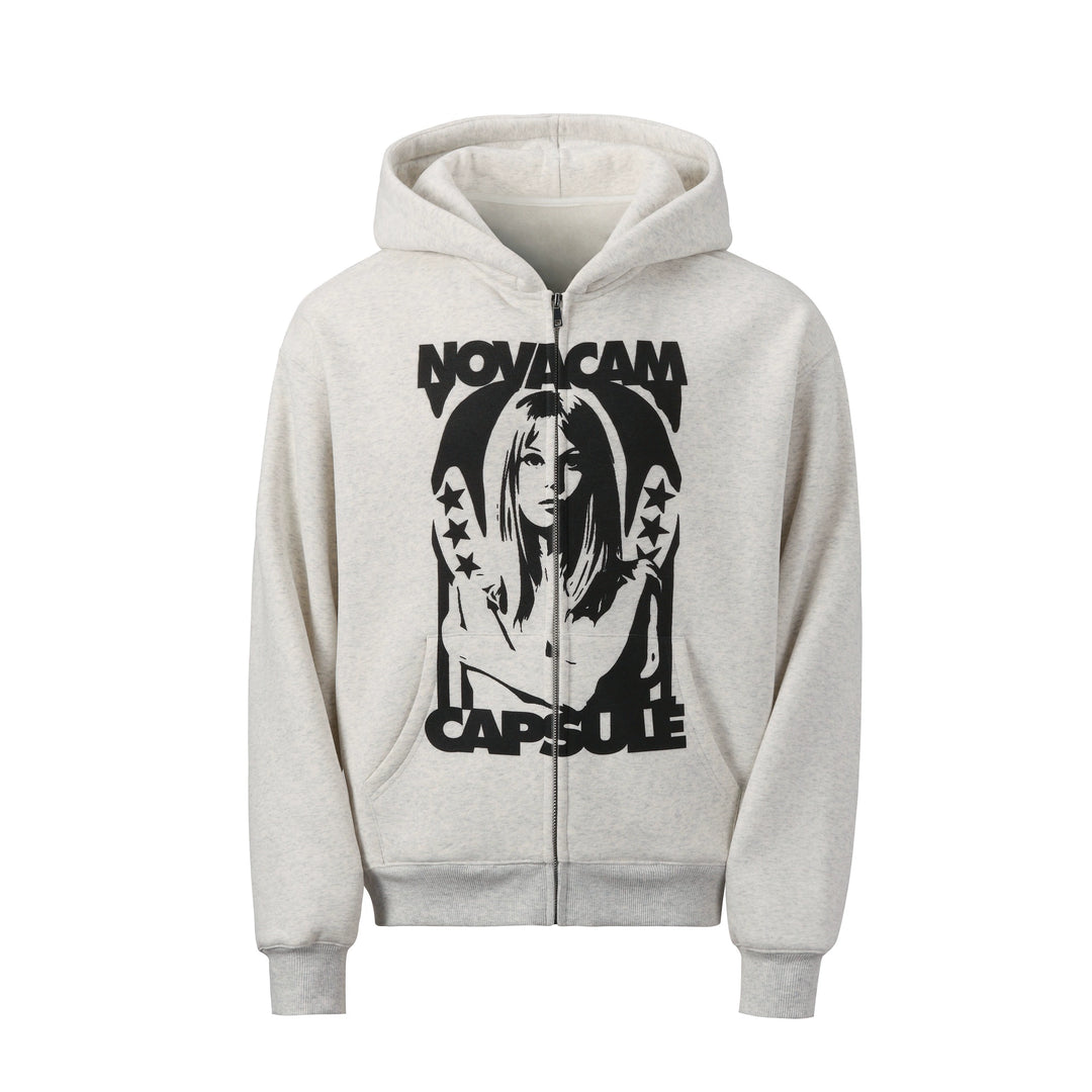 NOVACAM Vintage Print Zip Up Hoodie | Face 3 Face