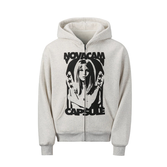 NOVACAM Vintage Print Zip Up Hoodie | Face 3 Face