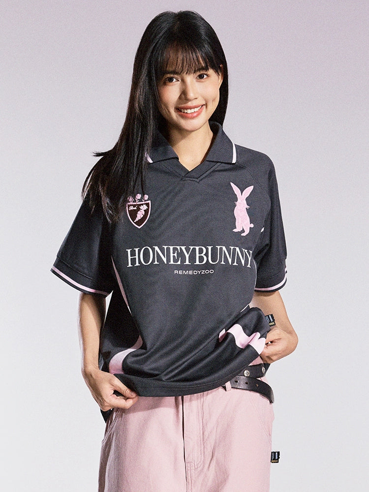 Remedy HONEYBUNNY Rabbit Embroidered Soccer Jersey Polo Shirt | Face 3 Face