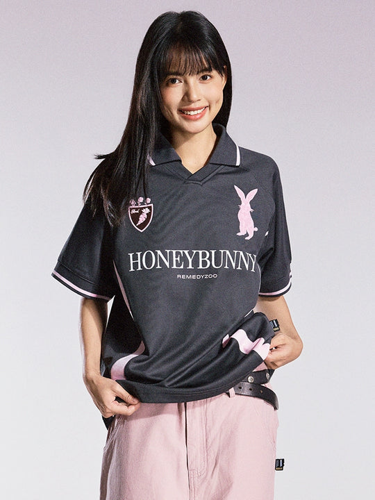 Remedy HONEYBUNNY Rabbit Embroidered Soccer Jersey Polo Shirt | Face 3 Face