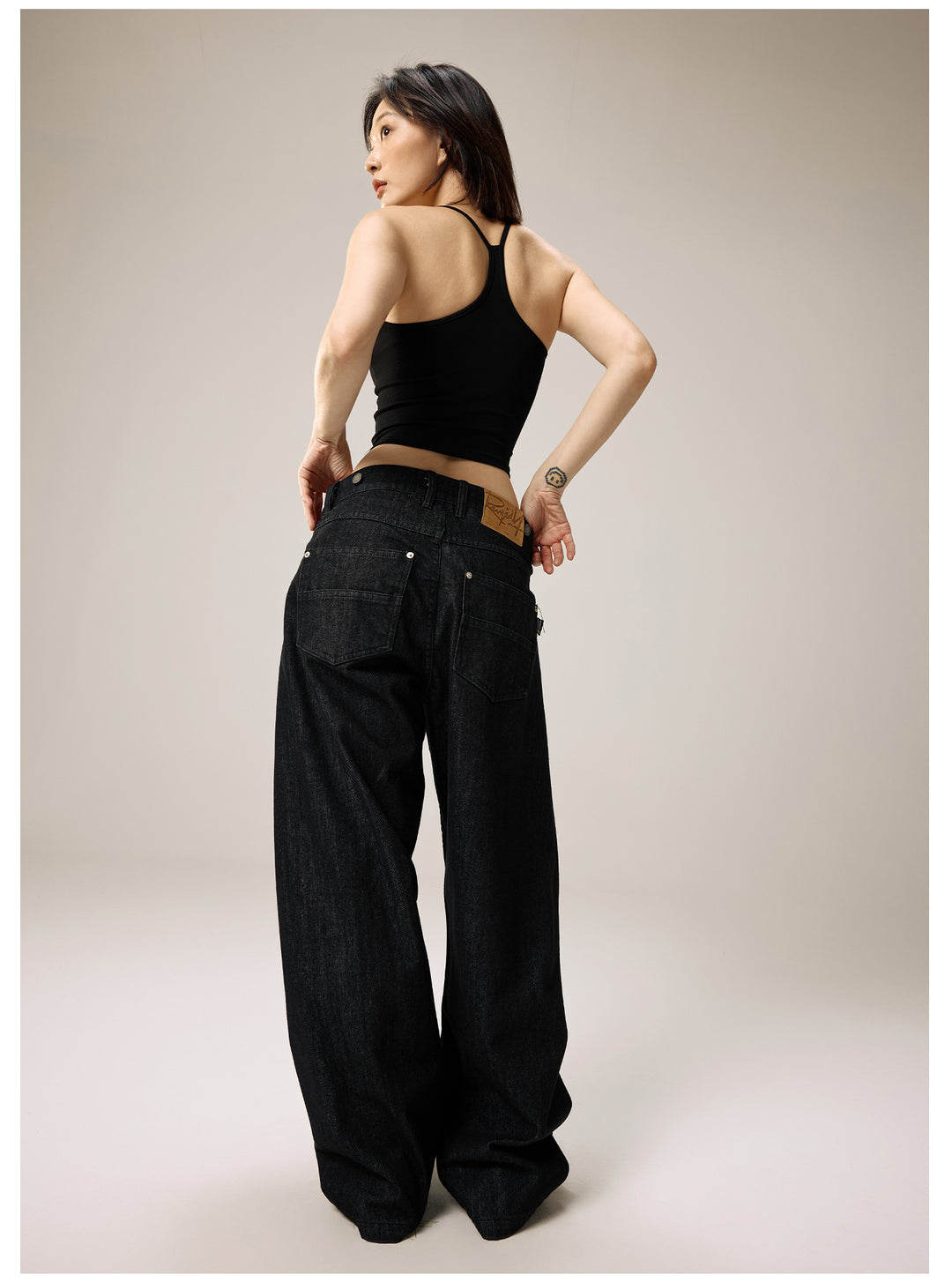 Remedy Waist Button Black Baggy Jeans | Face 3 Face