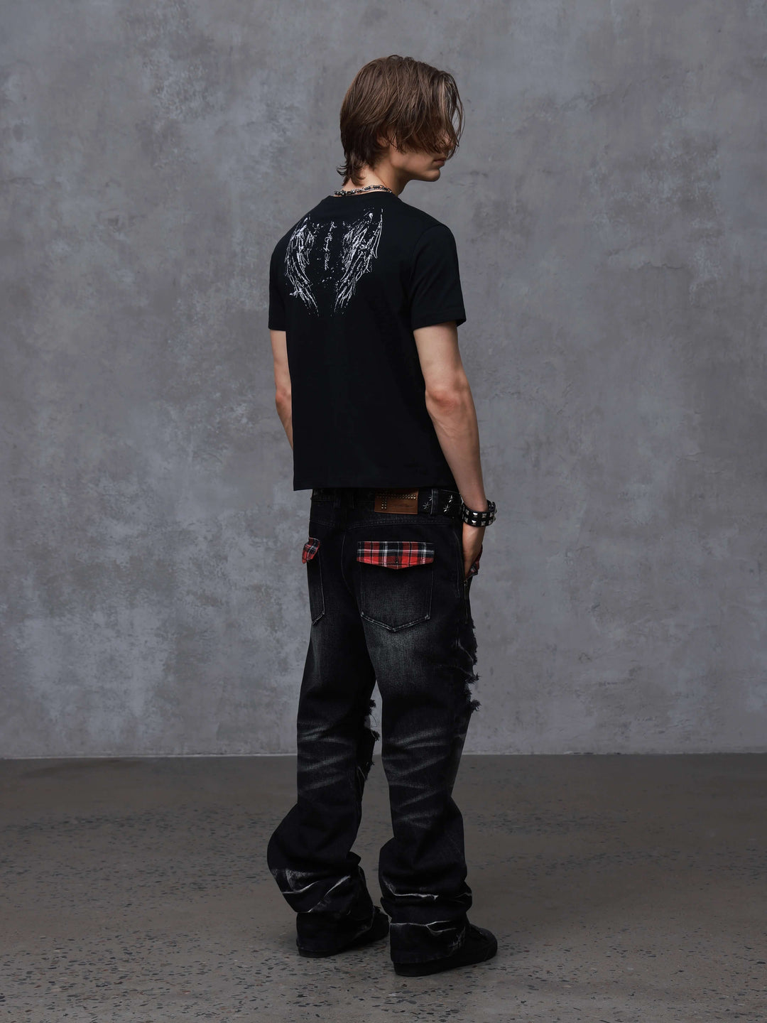 ANTIDOTE Faded Cross and Wings Print Short Sleeve Tee