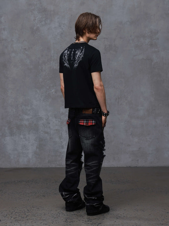 ANTIDOTE Faded Cross and Wings Print Short Sleeve Tee