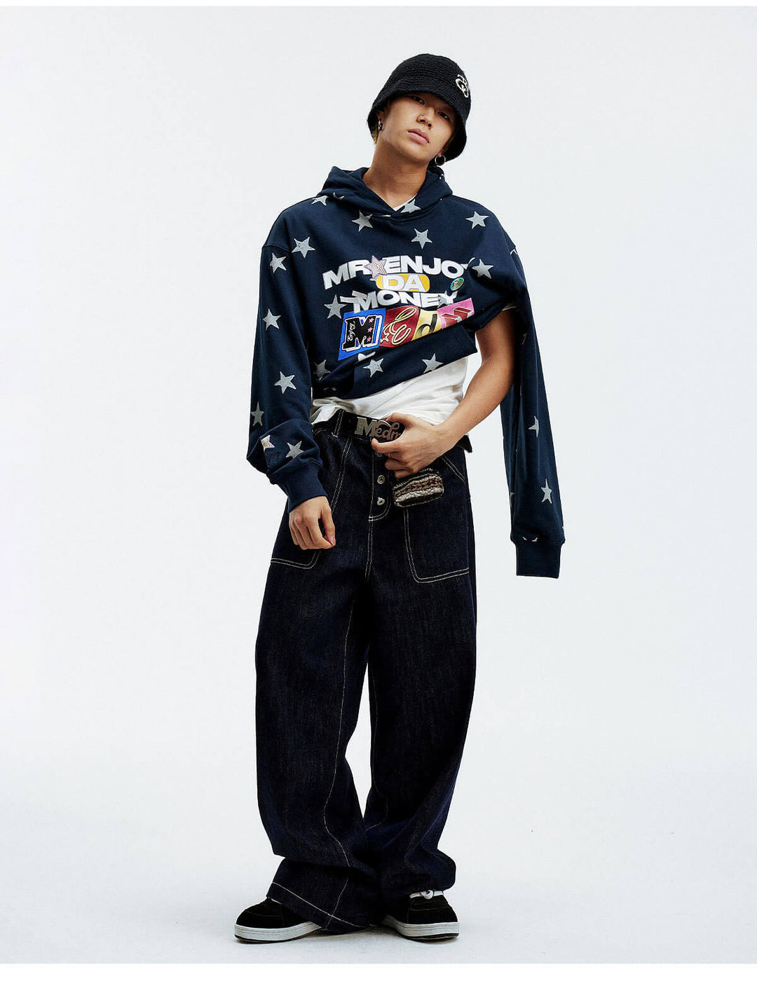 MEDM All Over Star and Graphic Logo Print Hoodie | Face 3 Face