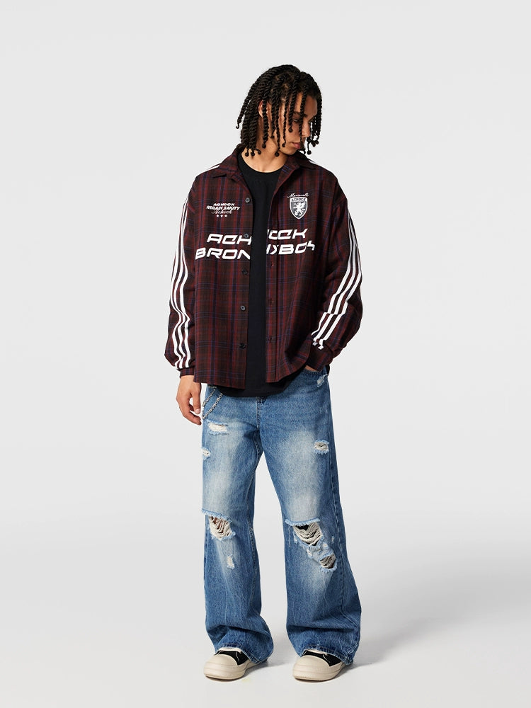 Achock Striped Patchwork Plaid Long Sleeved Shirt | Face 3 Face