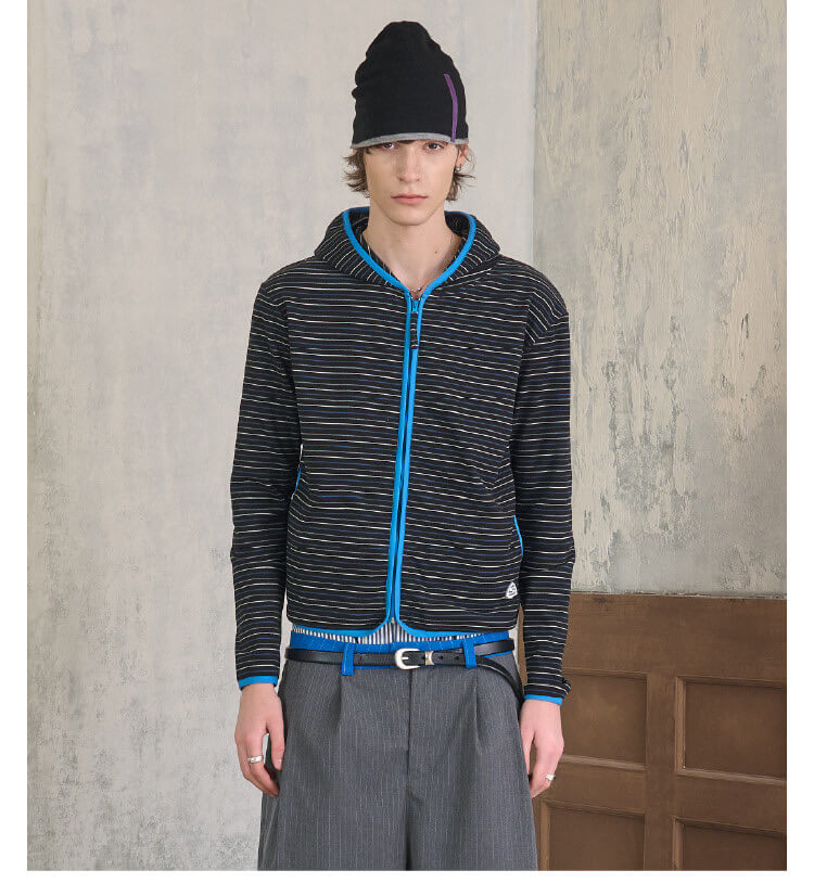 S45 Soft Textured Striped Zip Up Hoodie | Face 3 Face