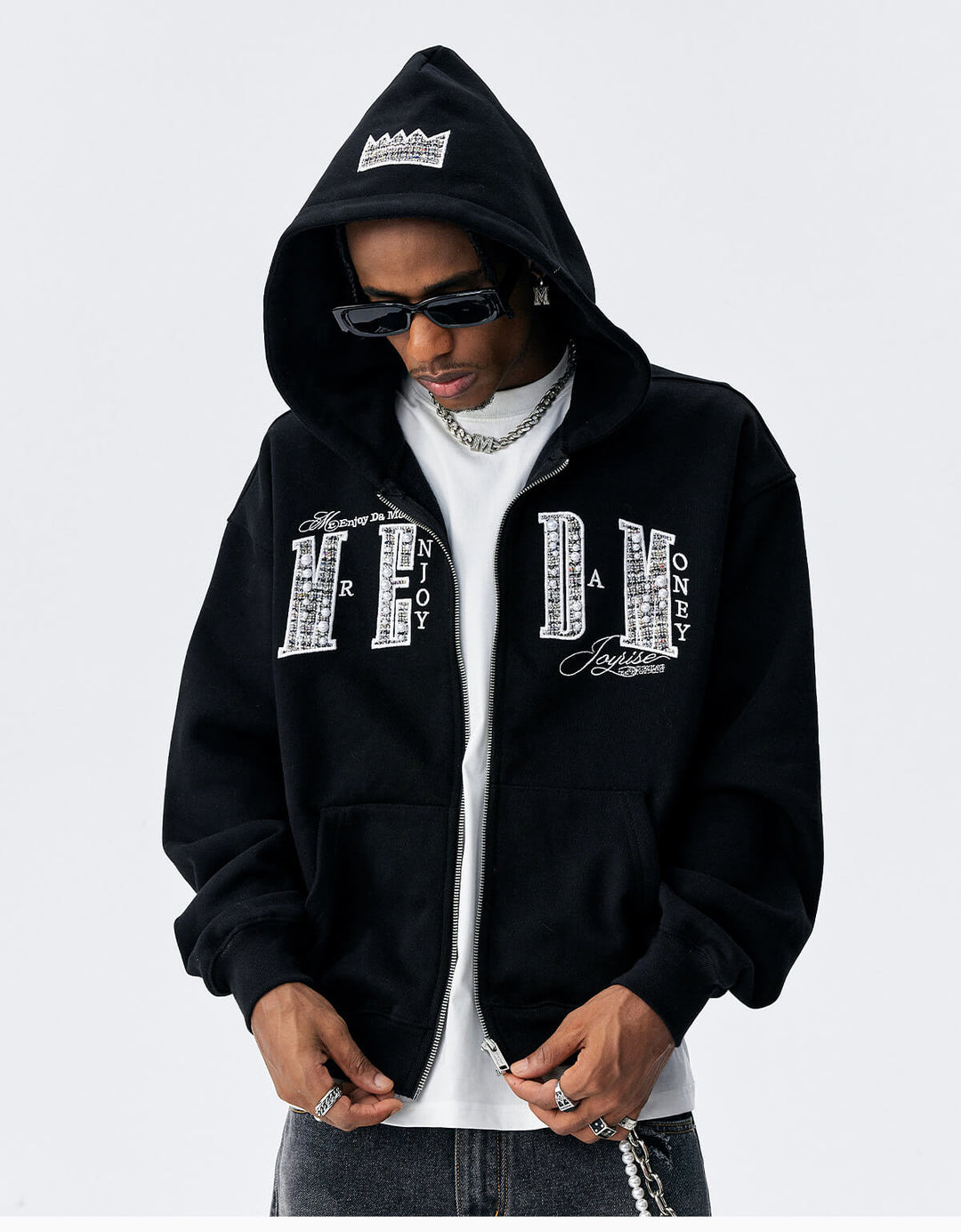 MEDM Pearl Logo Embellished Zip Up Hoodie | Face 3 Face