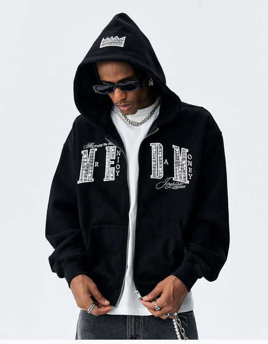 MEDM Pearl Logo Embellished Zip Up Hoodie | Face 3 Face