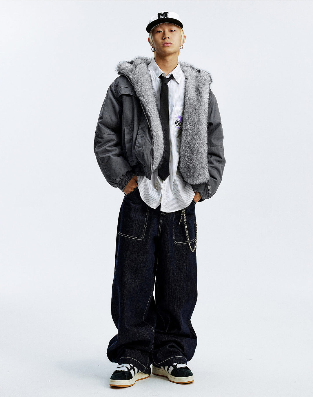 MEDM Fur Lined Washed Work Hooded Jacket | Face 3 Face