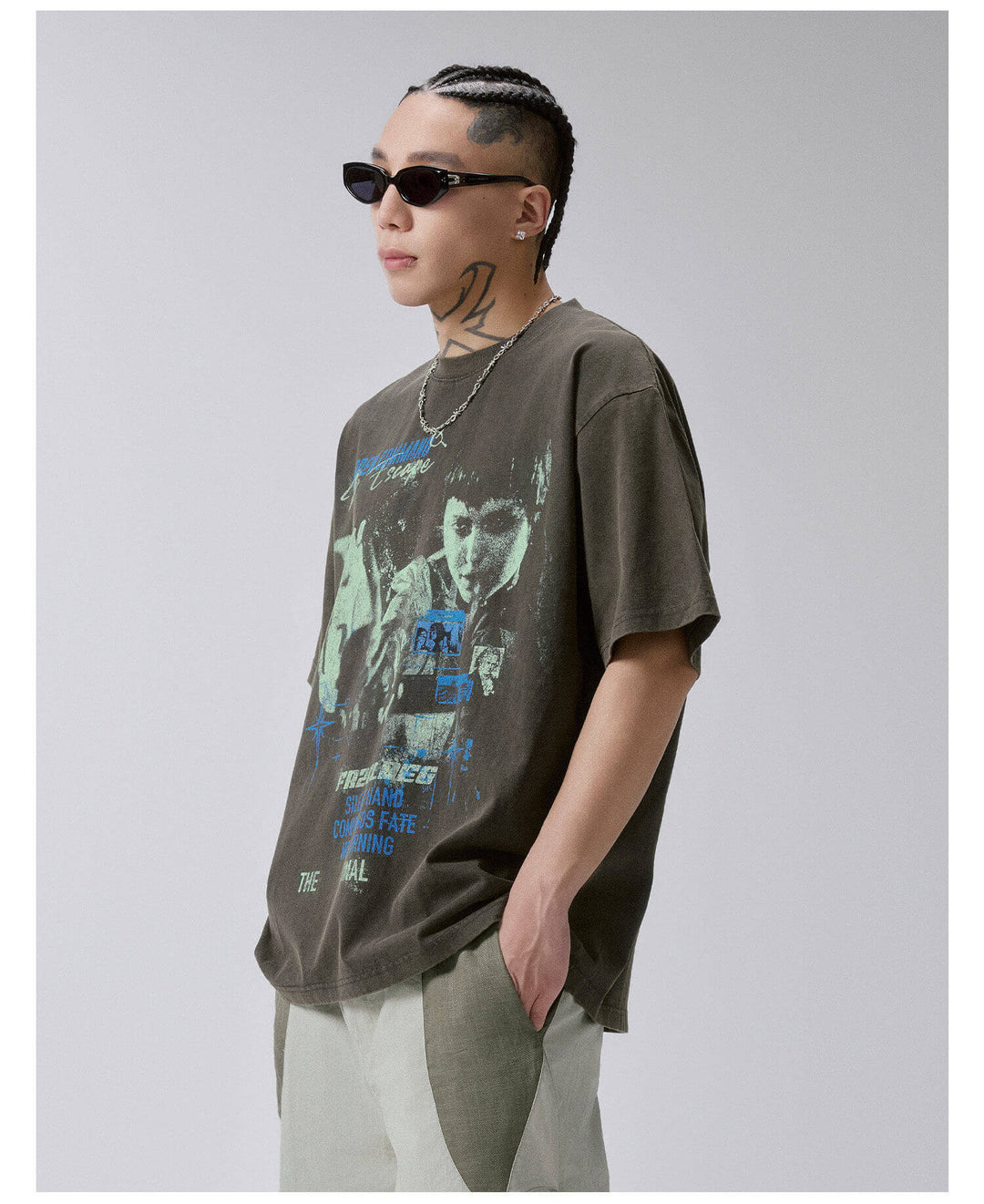 F2CE Aged Pistol Photo Print Washed Distressed Short Sleeve Tee | Face 3 Face