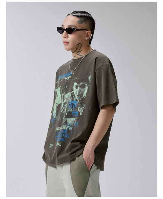 F2CE Aged Pistol Photo Print Washed Distressed Short Sleeve Tee | Face 3 Face