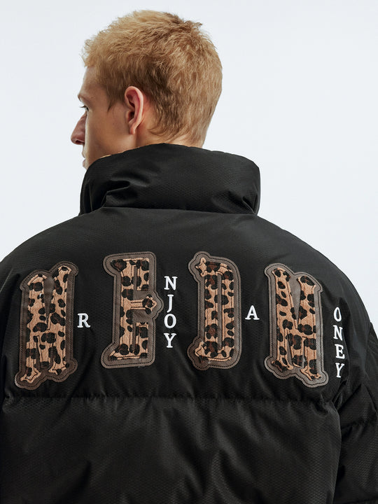 MEDM Leopard Collar Logo Patch Down Jacket | Face 3 Face