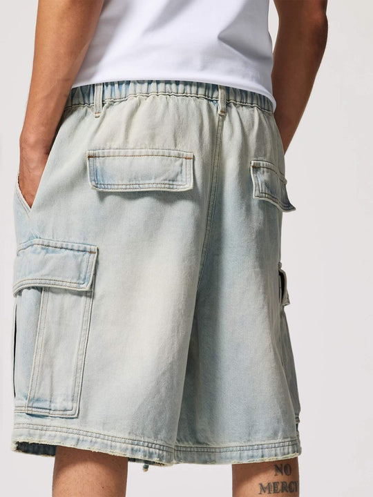 1807 Vintage Washed Distressed Denim Cargo Shorts | Face 3 Face