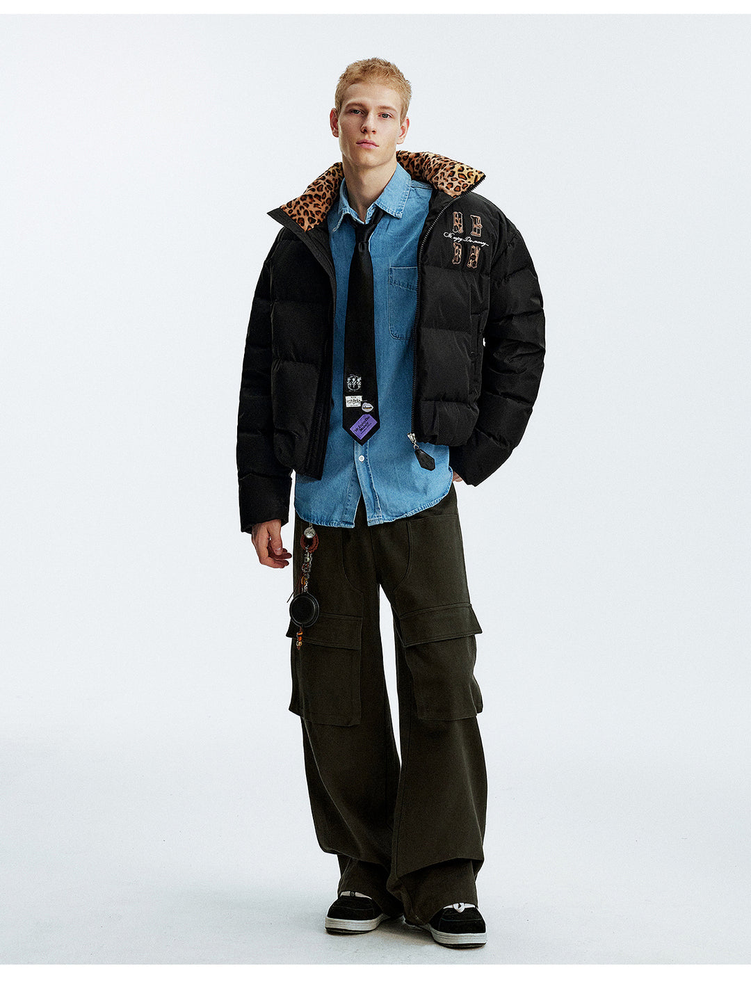 MEDM Leopard Collar Logo Patch Down Jacket | Face 3 Face