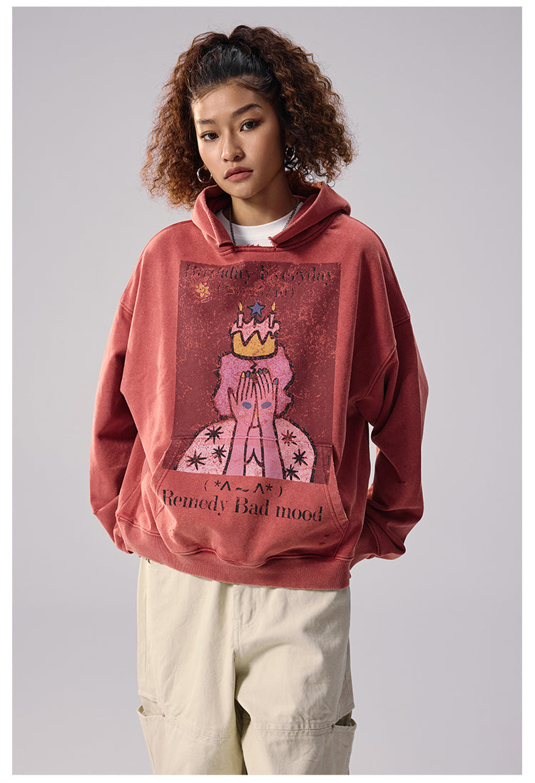 Remedy Washed Distressed Print Hoodie | Face 3 Face