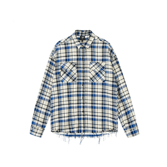 Achock Plaid Fringe Long Sleeved Flannel Shirt | Face 3 Face