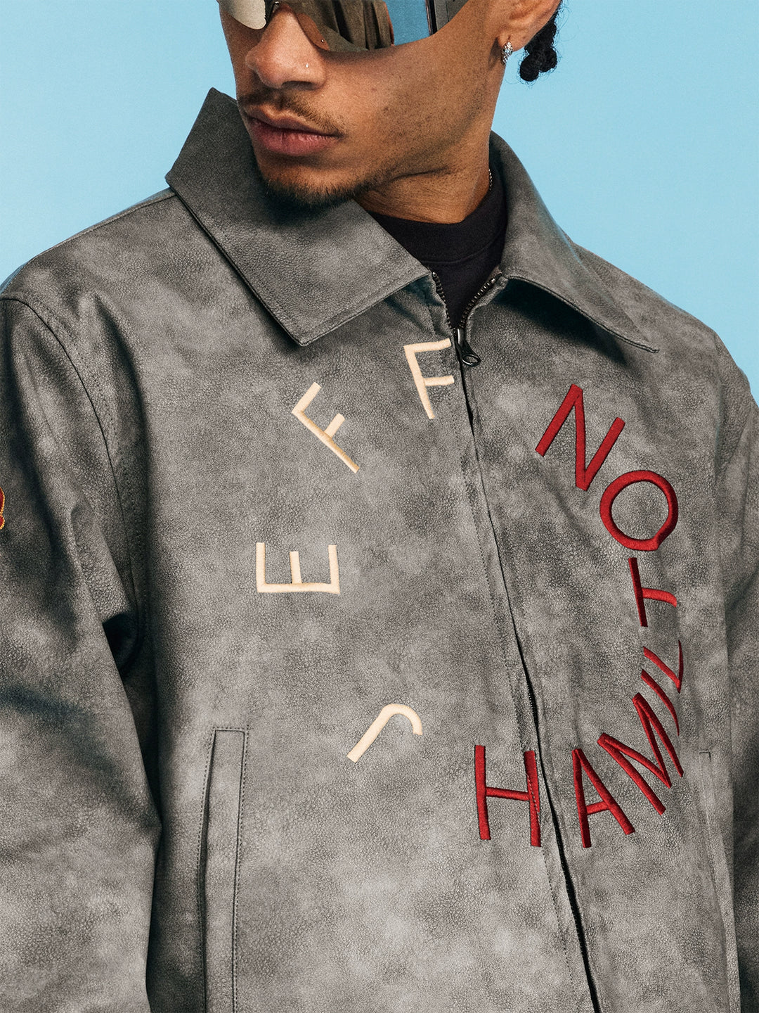 1807 JEFF HAMILTON Logo Embroidered Leather Detroit Jacket | Face 3 Face