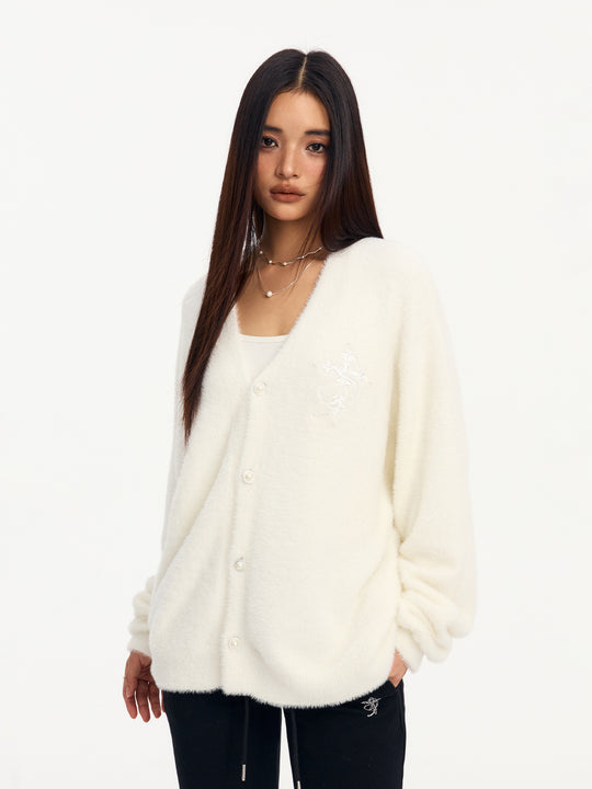 Small Town Kid Imitation Mink Pearl Button Knit Cardigan | Face 3 Face