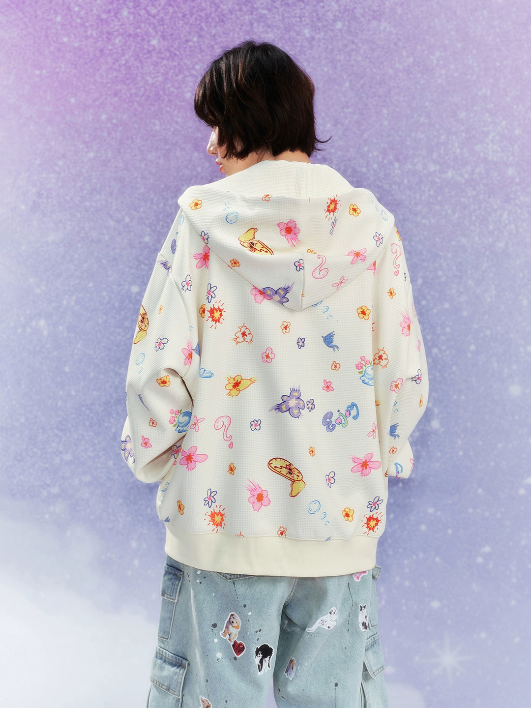 MEDM Graffiti Flower Full Print Zip Up Hoodie | Face 3 Face