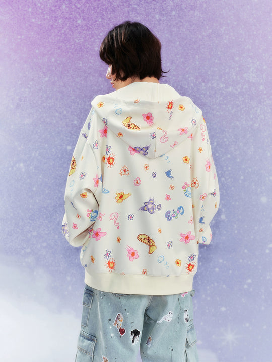 MEDM Graffiti Flower Full Print Zip Up Hoodie | Face 3 Face