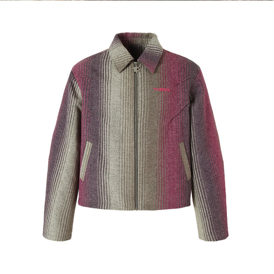 YADcrew Gradient Pleated Striped Shirt Jacket