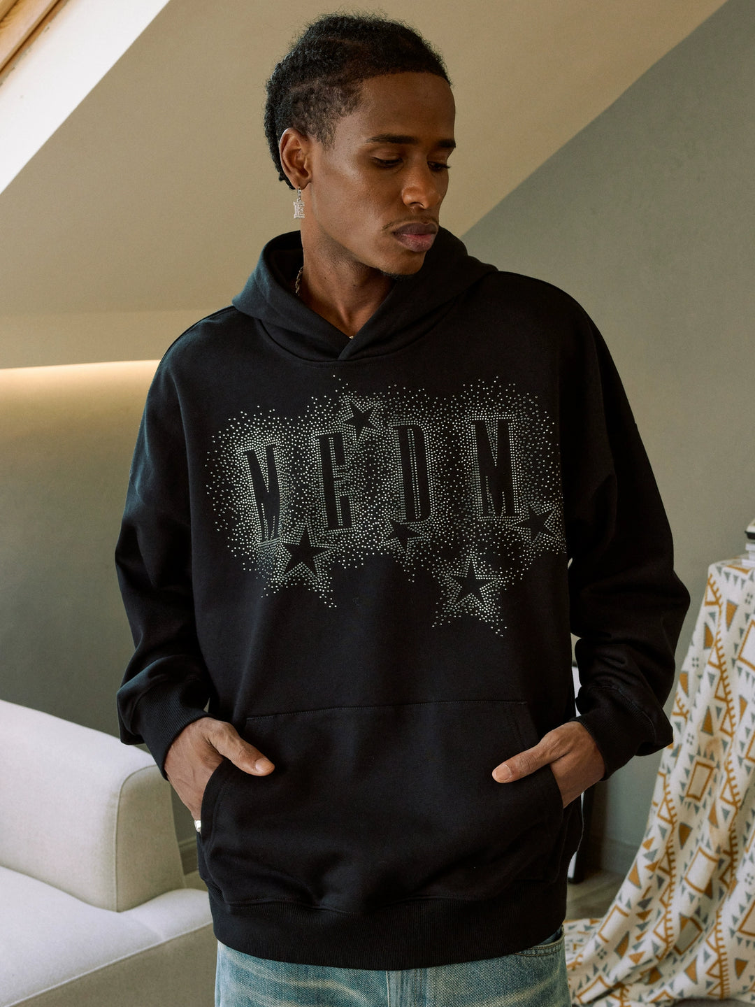 MEDM Rhinestone Star & Logo Hoodie | Face 3 Face