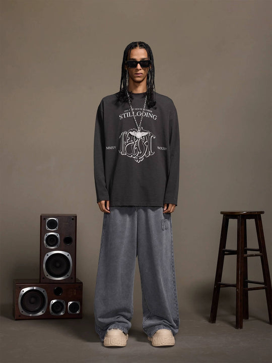 1807 Pegasus Stamped Distressed Long Sleeve Tee | Face 3 Face