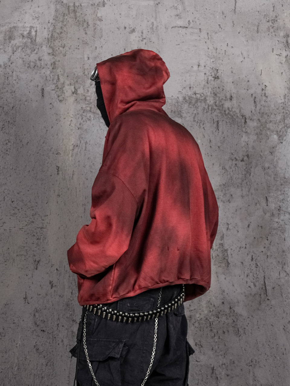 UNDERWATER Ashes Red Dirty Dye Old Deconstructed Destruction Hoodie | Face 3 Face