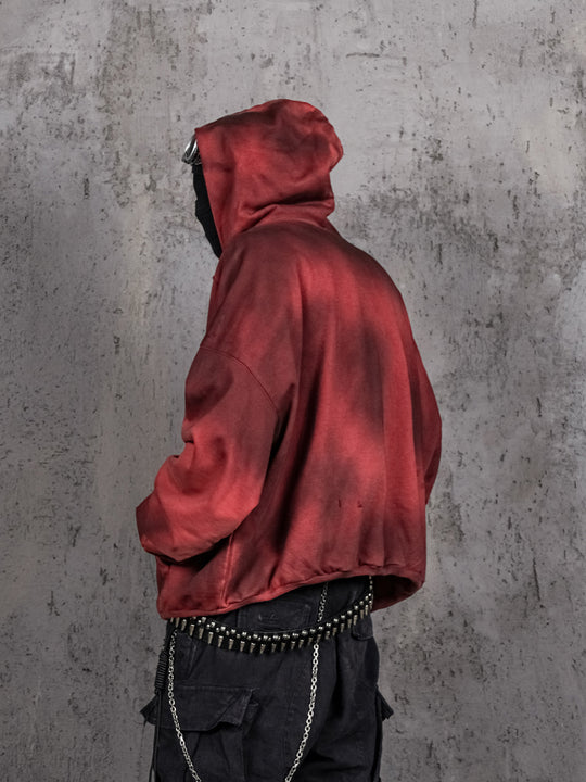 UNDERWATER Ashes Red Dirty Dye Old Deconstructed Destruction Hoodie | Face 3 Face