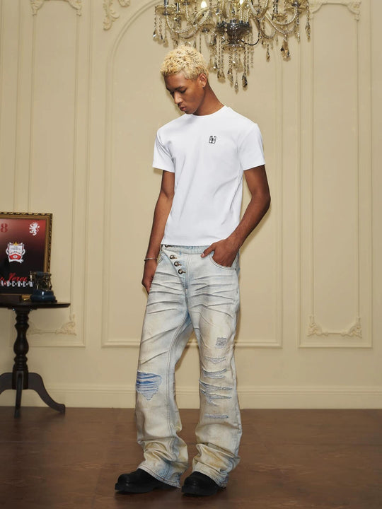 YADcrew Heavy Wash Distressed Cross Motif Button Jeans | Face 3 Face