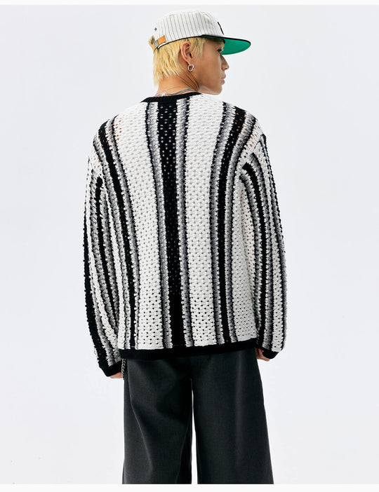 MEDM Multi Color Striped Open Knit Sweater | Face 3 Face