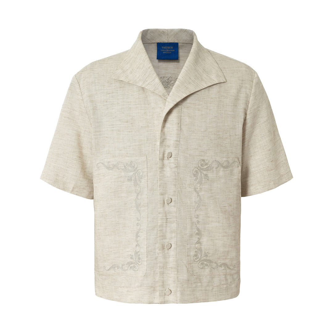 YADcrew Linen Blend Embroidered Short Sleeve Shirt | Face 3 Face