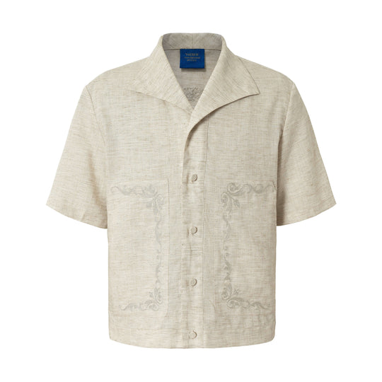 YADcrew Linen Blend Embroidered Short Sleeve Shirt | Face 3 Face