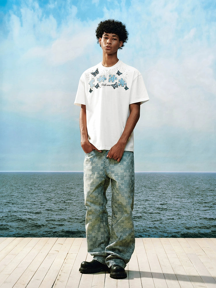 YADcrew Puzzle Checkerboard Print Jeans | Face 3 Face