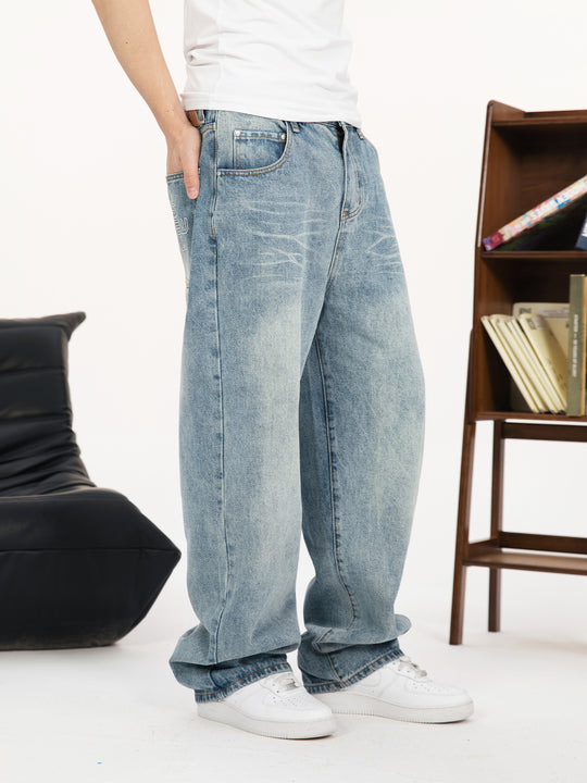 S45 White Embroidered Washed Old Jeans | Face 3 Face